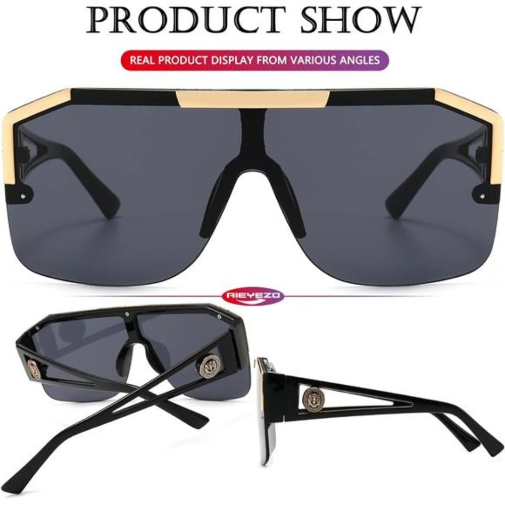 AIEYEZO Square Oversized Sunglasses Flat Top Shield Sun Glasses for Men - Picture 6 of 8
